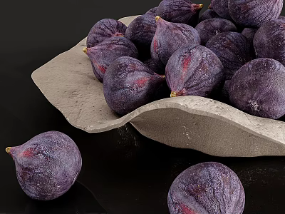 Ripe Purple Figs Placed on Light Colored Plate with Scattered Ones 3d model