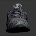 Modern Knit Sneakers With Gray Blue Upper Purple Laces Red Accents And Textured Sole Design