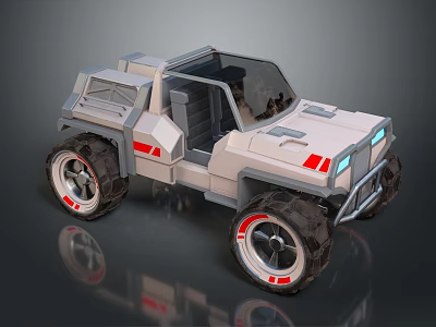 Futuristic Off Road Vehicle Design With Open Cabin Large Tires LED Lights And Red Accents 3d model