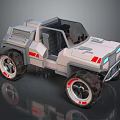 Futuristic Off Road Vehicle Design With Open Cabin Large Tires LED Lights And Red Accents