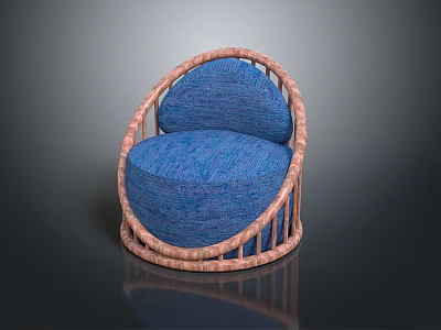 Modern Single Sofa With Woven Frame And Blue Cushion Design 3d model