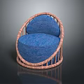 Modern Single Sofa With Woven Frame And Blue Cushion Design