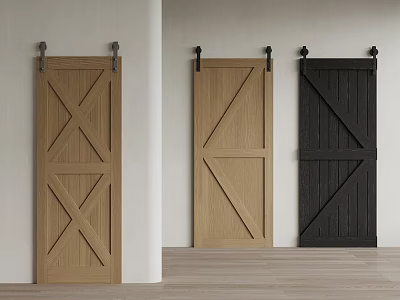 Barn Doors With X And Panel Designs In Natural Black Wood Tones 3d model