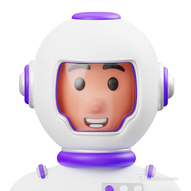 Cartoon Style Game Movie Character With White Astronaut Helmet Purple Accents And Smiling Face 3d model 