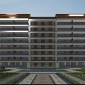 Modern Multi Storey Residential Building Exterior With Balconies And Landscaped Gardens