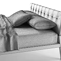 Modern Minimalist Double Bed With Wooden Frame Gray Bedding And Pillows 3d model
