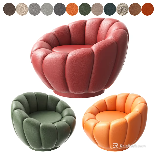 Stylish Single Seater Sofa with Round Padded Design in Red Green Orange Colors 3d model 