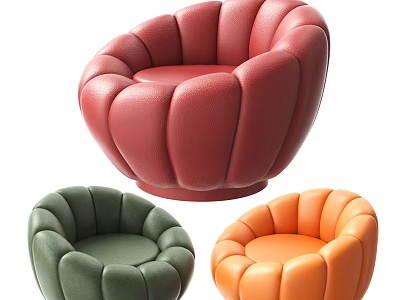 Stylish Single Seater Sofa with Round Padded Design in Red Green Orange Colors 3d model