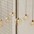Modern Amber Transparent Glass Pendant Lights With Spherical Cylindrical Designs In Interior With Window Blinds