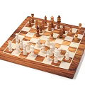 Wooden Chessboard With Black And White Squares And Classic Chess Pieces
