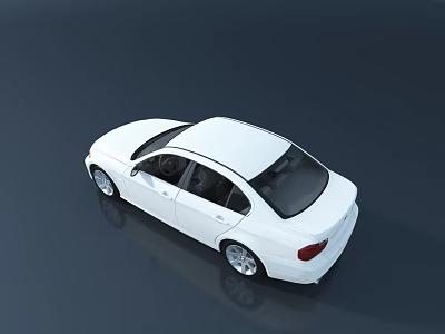 White Sedan Car Aerial View With Sleek Body Design And Dark Background 3d model