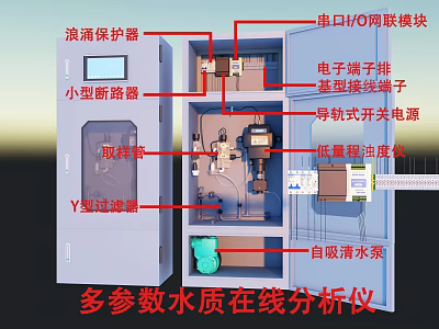 Industrial Equipment Multi Parameter Water Quality Online Analyzer With Surge Protector And Self Priming Pump 3d model