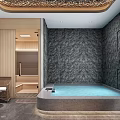 Luxurious SPA Sauna With Hot Tub Wooden Sauna And Stone Wall