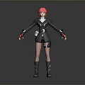 3D Anime Character With Pink Hair Gray Outfit Black Boots Standing Posture