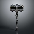 Intricate Metal Hammer With Angular Head And Spiral Textured Handle Featuring Decorative Carvings