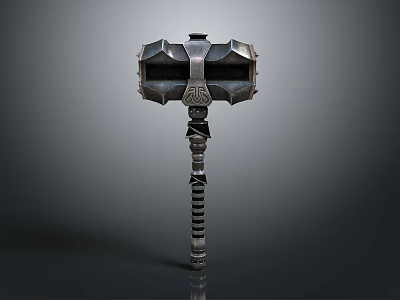 Intricate Metal Hammer With Angular Head And Spiral Textured Handle Featuring Decorative Carvings 3d model