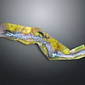 Natural Garden Landscape Design With Winding River And Colorful Vegetation Areas