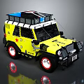 Yellow Off Road Rescue Vehicle With Red Star Roof Rack And Emergency Lights