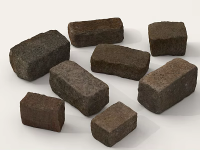 Various Textured Bricks In Different Sizes And Colors On White Surface 3d model