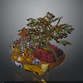 Vibrant Decorative Tree Sculpture With Colorful Leaves Shiny Gems And Orange Base