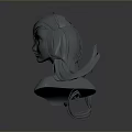 Gray Female Character Sculpture With Flowing Hair And Upper Body In Dark Background