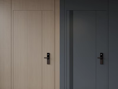 Modern Security Door Design With Light Wood And Dark Gray Colors And Black Handles 3d model