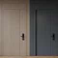 Modern Security Door Design With Light Wood And Dark Gray Colors And Black Handles