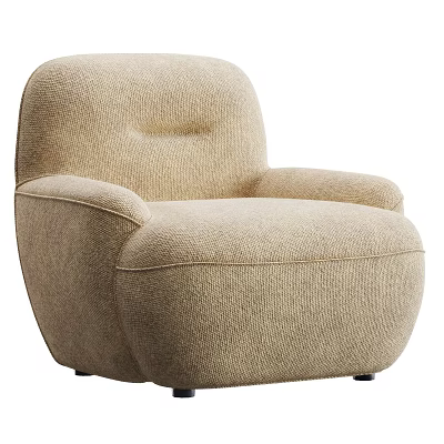 Cozy Beige Upholstered Accent Chair With Curved Design And Comfortable Rounded Armrests 3d model