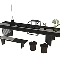 Tea Table and Chair Combination Bench Tea Set Stool 3d model