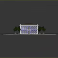 Two Story Building With Windows On Square Platform Surrounded By Circular Road And Trees