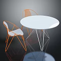 Modern Dining Table And Chairs Set With White Round Table And Orange Metal Frame Chairs
