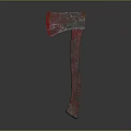 Vintage Red Axe With Worn Metal Head And Wooden Handle