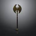 Fantasy Winged Axe Weapon With Golden Black Design And Long Handle