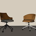 Stylish Office Chairs Featuring Brown Leather Beige Fabric Patterned Seats And Swivel Wheels