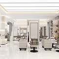 Modern Beauty Salon Interior with Large Windows Street View Comfortable Sofa and Salon Chairs