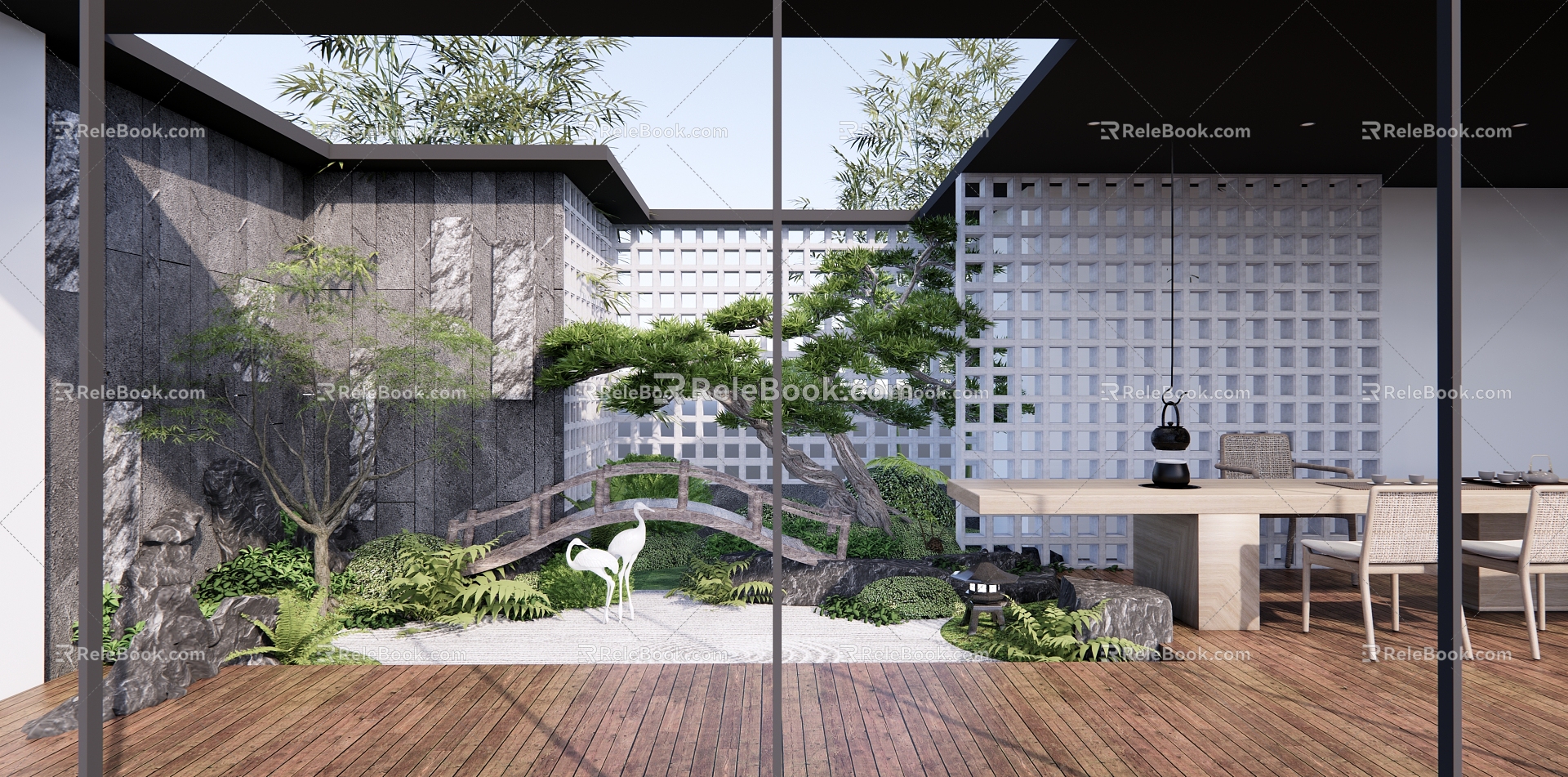 Japanese-style courtyard dry landscape courtyard garden 3d model