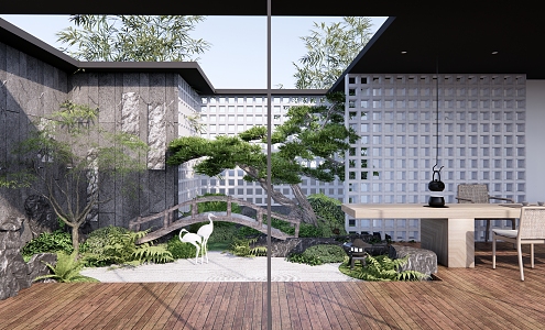 Japanese-style courtyard dry landscape courtyard garden 3d model