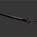 Detailed Metal Sword Sculpture With Intricate Carved Blade And Decorative Hilt