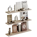 Books and Magazines on Wooden Shelves with Minimalist Ceramic Vases and Bowls