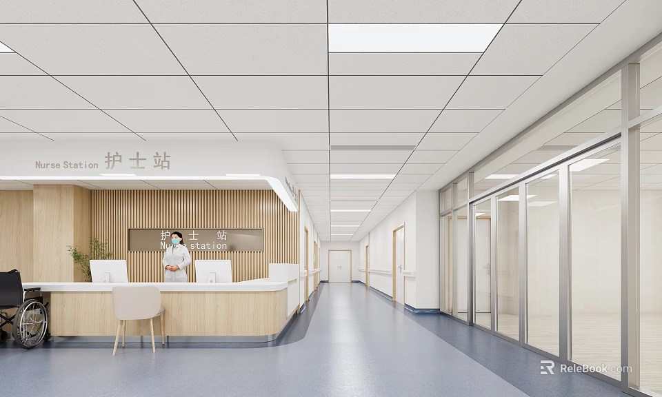 Bright Hospital Outpatient Clinic Interior Including Nurse Station And Corridor 3d model 