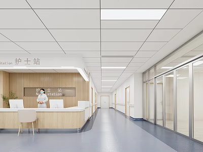 Bright Hospital Outpatient Clinic Interior Including Nurse Station And Corridor 3d model