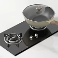 Non Stick Frying Pan With Lid And Wooden Handle On Black Glass Gas Stove Burner