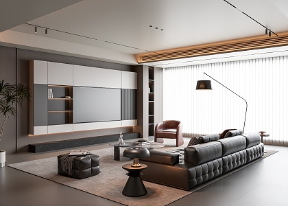 Modern Italian Home Living Room Sofa Coffee Table Combination Decorative Cabinet Floor Lamp 3d model