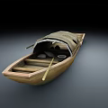 Traditional Long Wooden Boat With Canvas Canopy And Wooden Deck Planks Structure Design