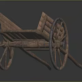 Rustic Wooden Cart With Long Handles Large Spoked Wheels And Flat Bed