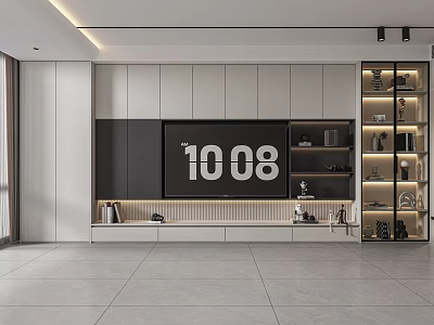 Modern TV Background Cabinet With LED Lights Storage And Decorative Items 3d model