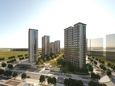 Aerial View Planning Of High Rise Apartments With Green Areas And Roads In Modern Community 3d model