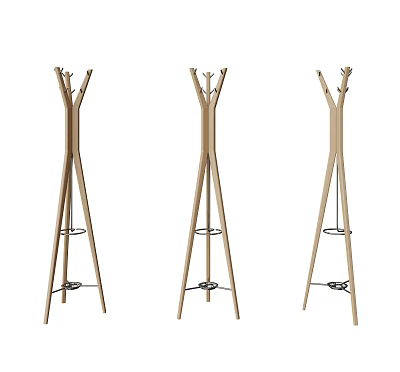 Modern Wooden Tripod Coat Racks With Three Hooks Standing Design 3d model