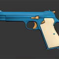 Blue And White Pistol Weapon With Golden Parts White Grip And Modern Design