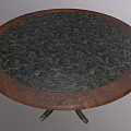 Round Dining Table With Black Marble Top Wooden Edge And Metal Base